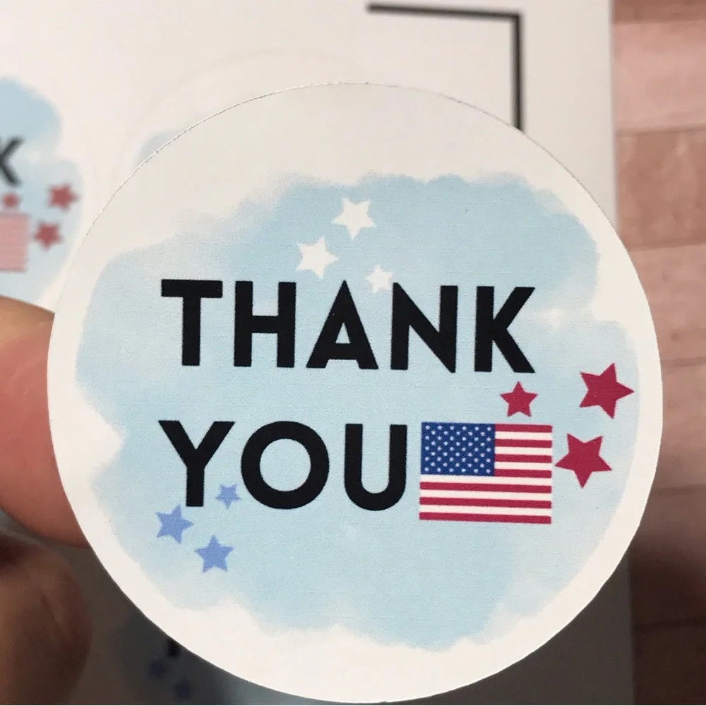 24 thank you patriotic American flag stickers size 2.10”